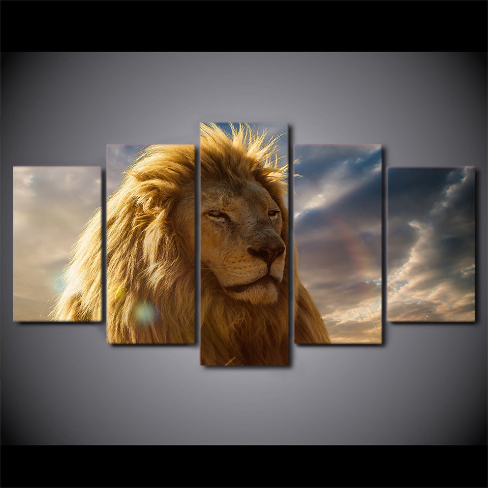 HD printed 5 piece animal head paintings yellow lion wall canvas prints canvas painting for living room free shipping ny-6731B