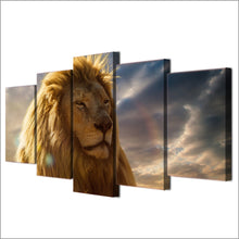 Load image into Gallery viewer, HD printed 5 piece animal head paintings yellow lion wall canvas prints canvas painting for living room free shipping ny-6731B
