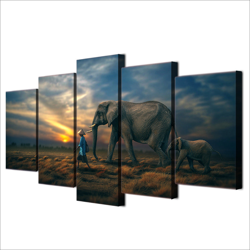 5 Piece Canvas Art Elephants Sunset HD Printed Wall Art Home Decor Canvas Painting Picture Poster Prints Free Shipping NY-6586A