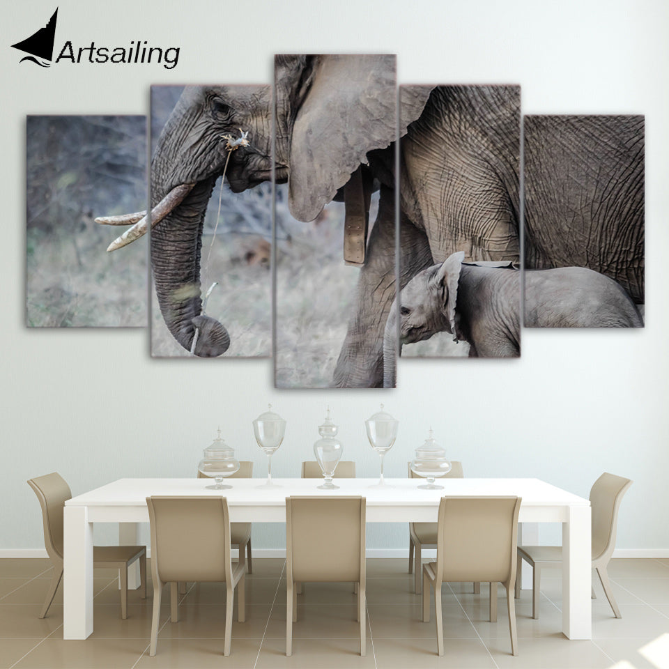 HD Printed elephants walk young trunk tusks Painting Canvas Print room decor print poster picture canvas Free shipping/ny-6031