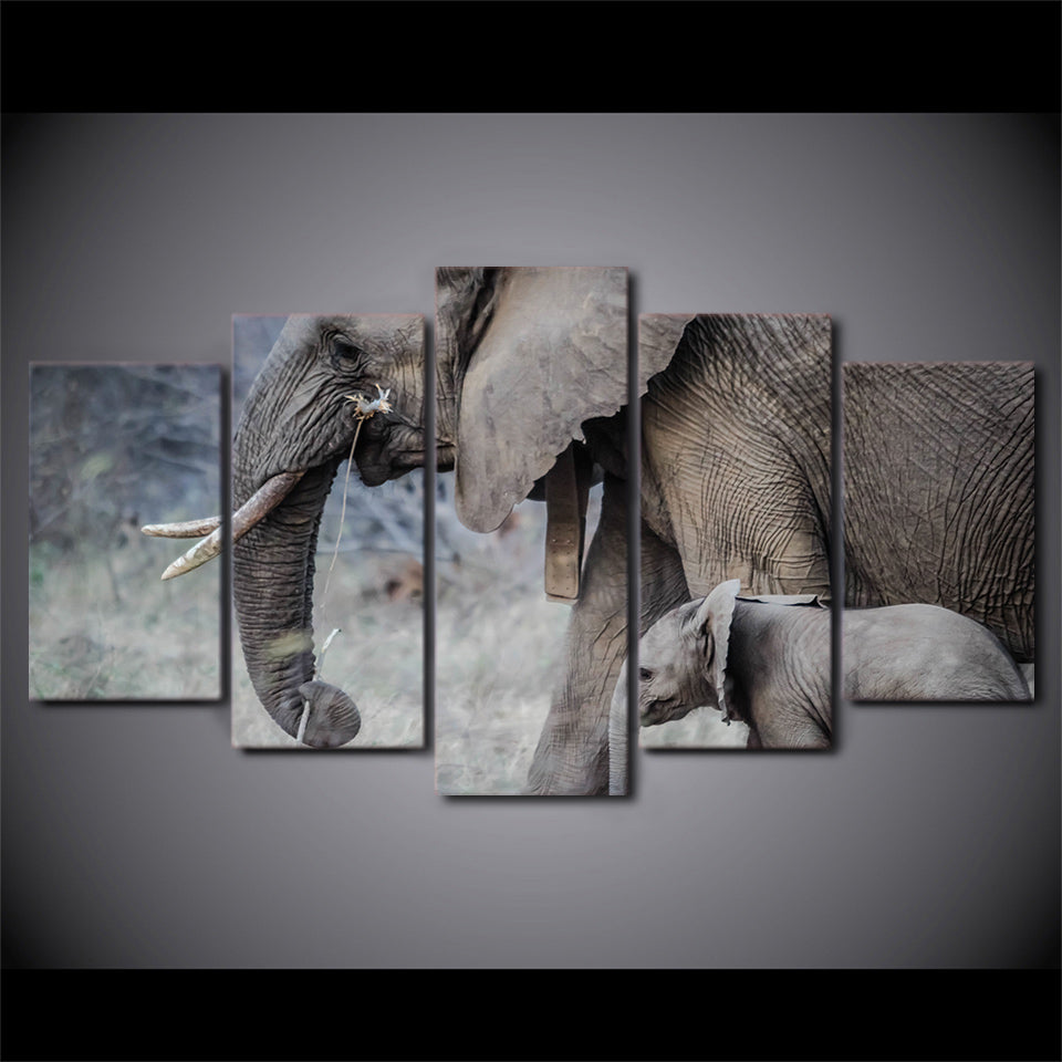 HD Printed elephants walk young trunk tusks Painting Canvas Print room decor print poster picture canvas Free shipping/ny-6031
