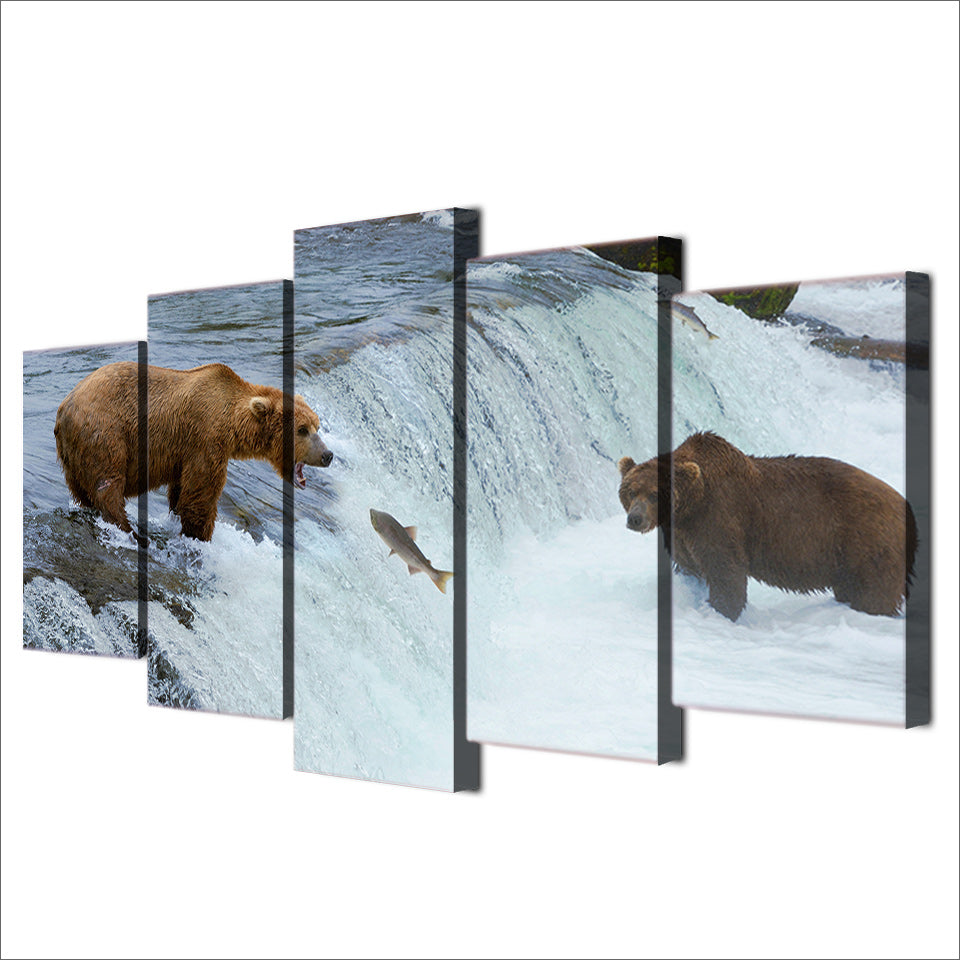 HD printed 5 piece Canvas Painting Bear River Artwork living room decor canvas pictures for living room free shipping ny-6516
