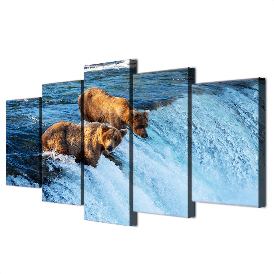 HD printed 5 piece canvas Bear River Painting Artwork living room decor wall painting with frame set free shipping ny-6515