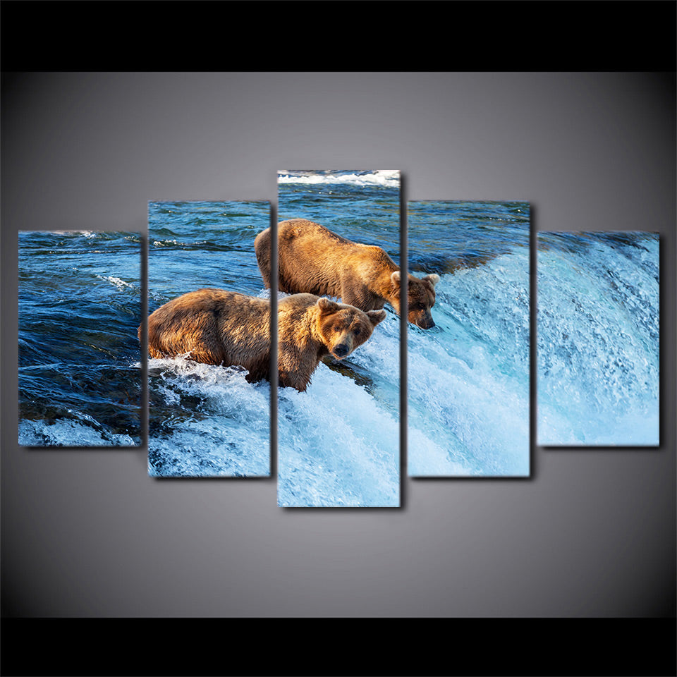 HD printed 5 piece canvas Bear River Painting Artwork living room decor wall painting with frame set free shipping ny-6515