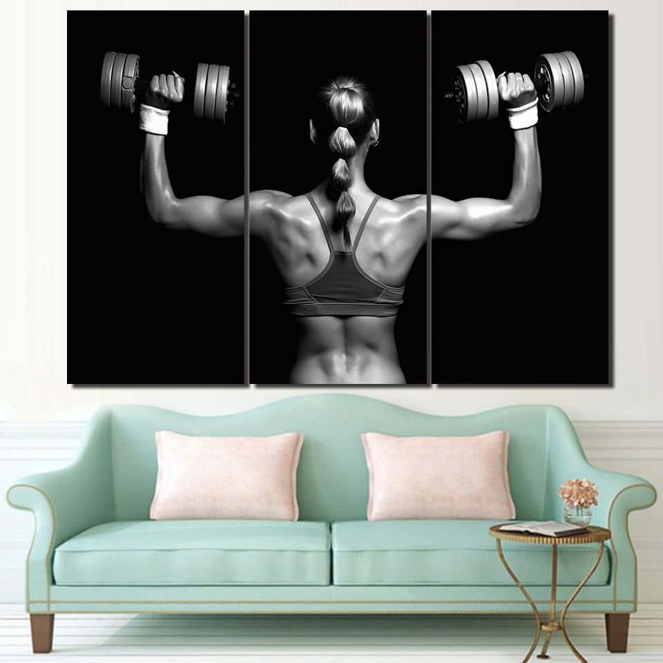 HD Printed 3 Piece Canvas Art Fitness Dumbbells Painting Sexy Poster Wall Pictures for Living Room Modern Free Shipping NY-6937C