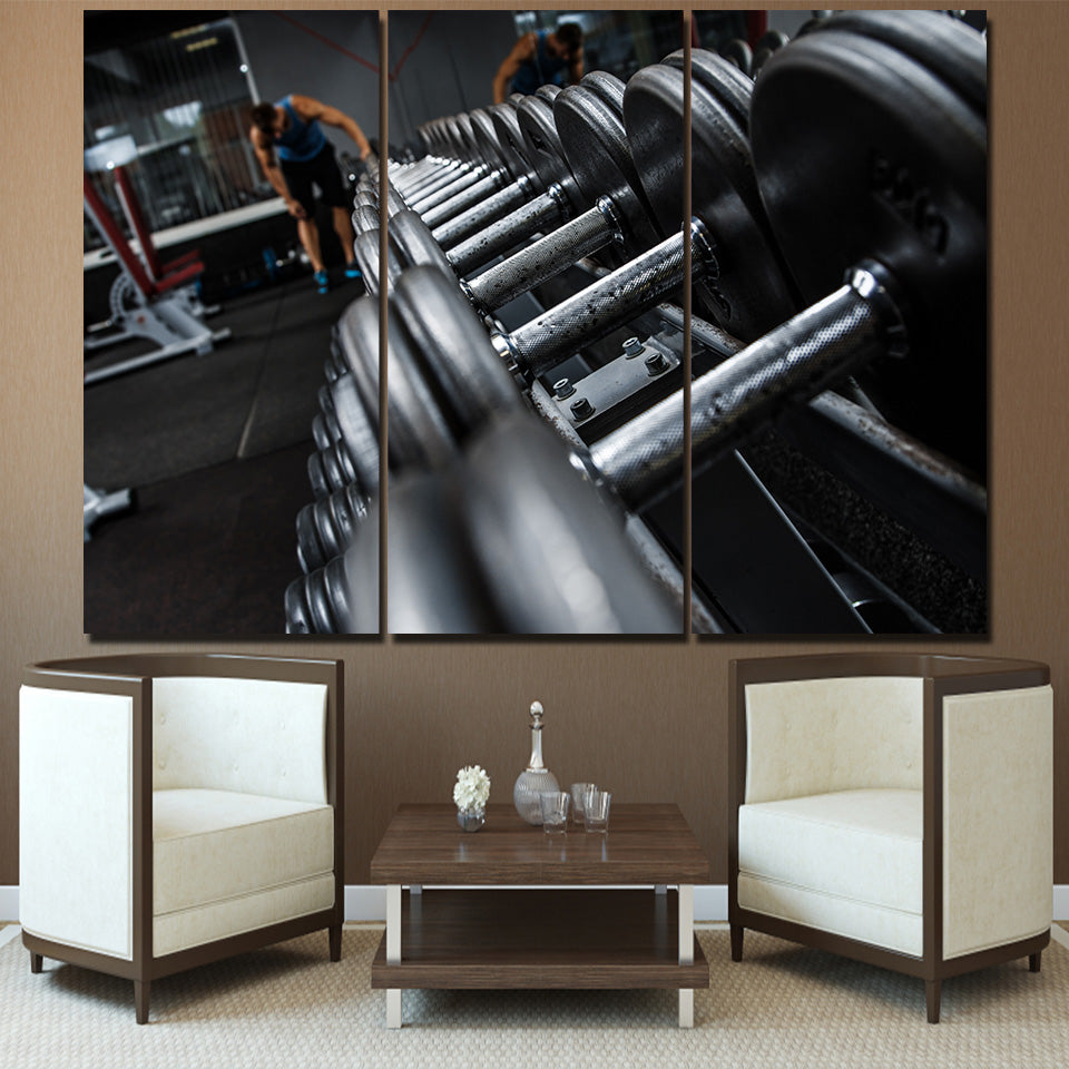 HD Printed 3 Piece Canvas Art Fitness Dumbbells Equipment Painting Wall Pictures for Living Room Modern Free Shipping NY-6938C