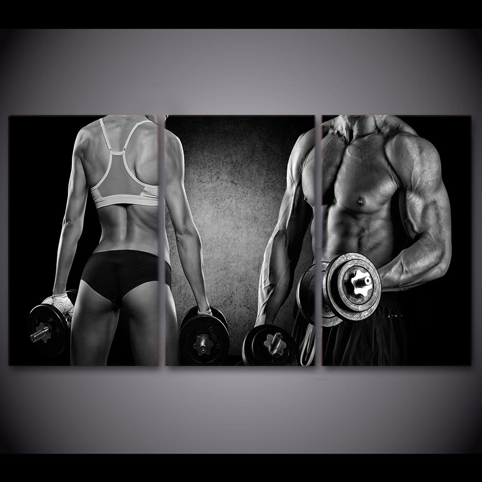 HD Printed 3 Piece Canvas Art HD Sexy Muscle Fitness Dumbbells Painting Wall Pictures for Living Room Free Shipping NY-6940D