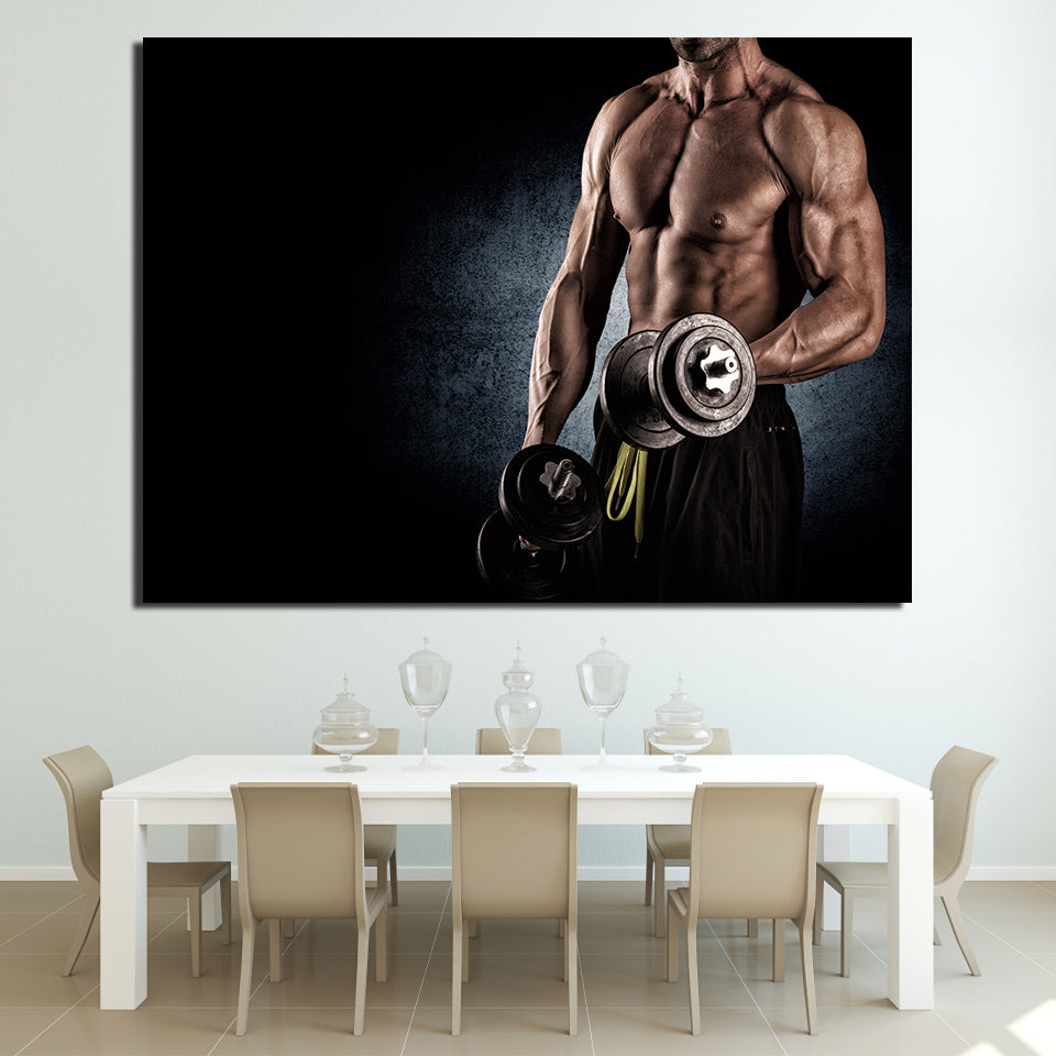 HD Printed 1 Piece Canvas Art Sexy HD Muscle Fitness Gym Dumbbells Painting Framed Wall Art Canvas Prints Free Shipping NY-6916D