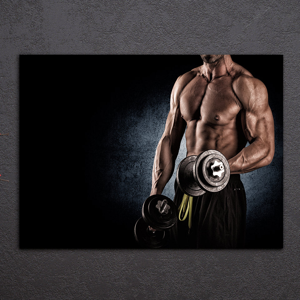 HD Printed 1 Piece Canvas Art Sexy HD Muscle Fitness Gym Dumbbells Painting Framed Wall Art Canvas Prints Free Shipping NY-6916D