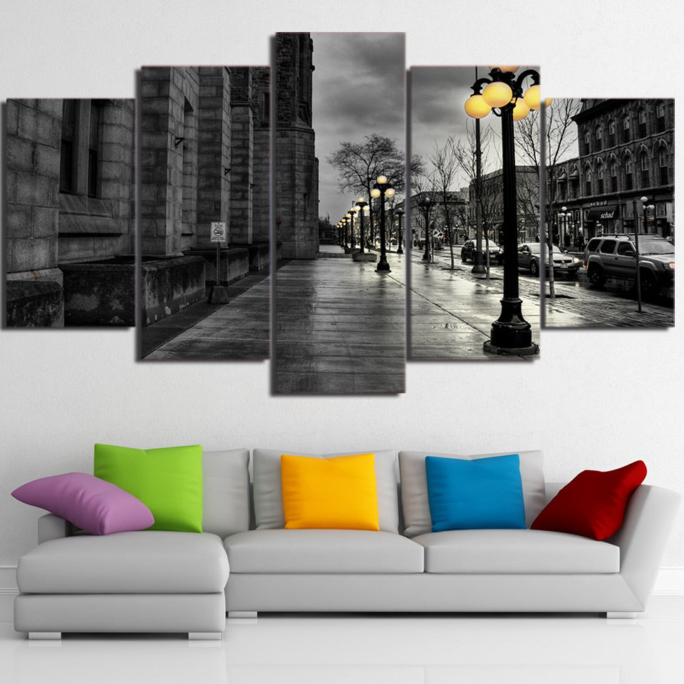 HD Printed 5 Piece Canvas Art Street View London Grey Painting Wall Pictures for Living Room Kids Room Free Shipping NY-6799A