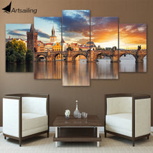 Load image into Gallery viewer, HD Printed 5 Piece Canvas Art Bridge Building Landscape Painting Artwork Living Room Decor Panel Framed Free Shipping ny-6506
