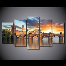 Load image into Gallery viewer, HD Printed 5 Piece Canvas Art Bridge Building Landscape Painting Artwork Living Room Decor Panel Framed Free Shipping ny-6506
