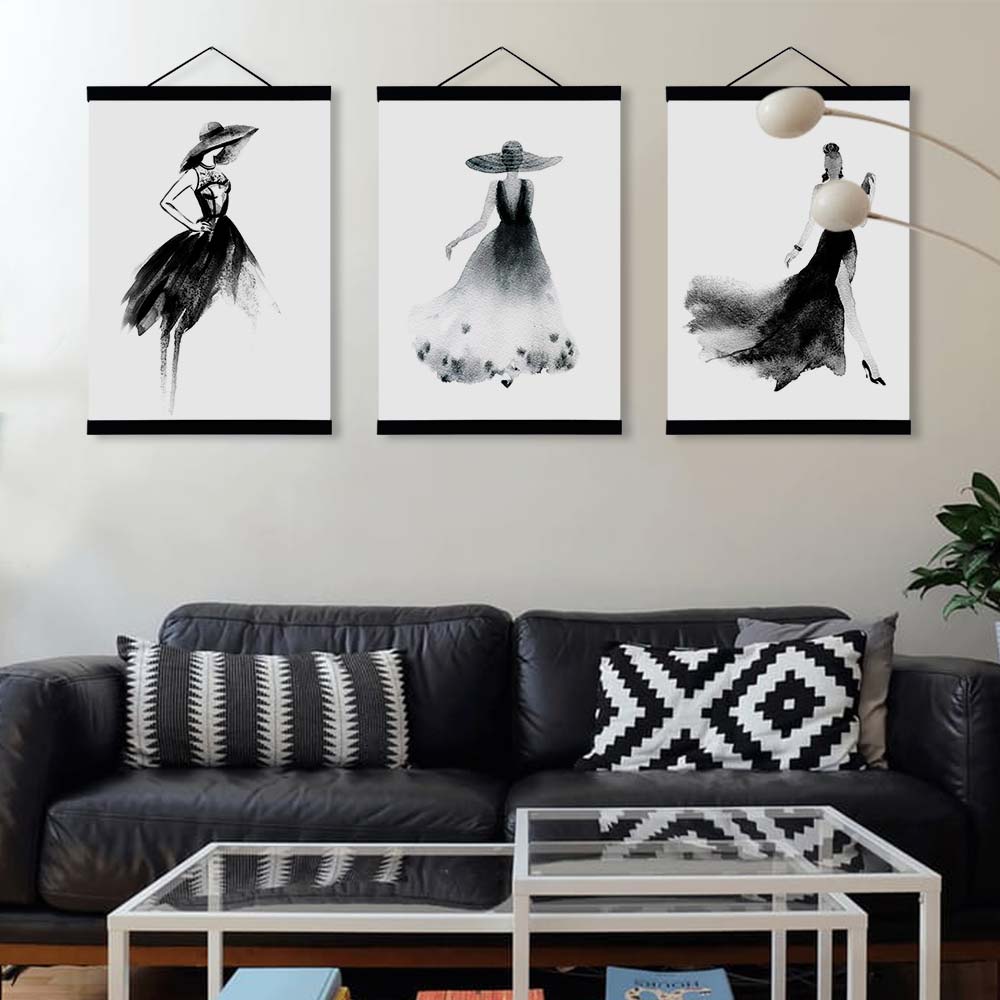 Black White Fashion Model Wooden Framed Canvas Paintin Modern Beautiful Girl Room Decor Big Wall Art Print Picture Poster Scroll