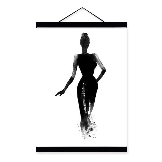 Black White Fashion Model Wooden Framed Canvas Paintin Modern Beautiful Girl Room Decor Big Wall Art Print Picture Poster Scroll