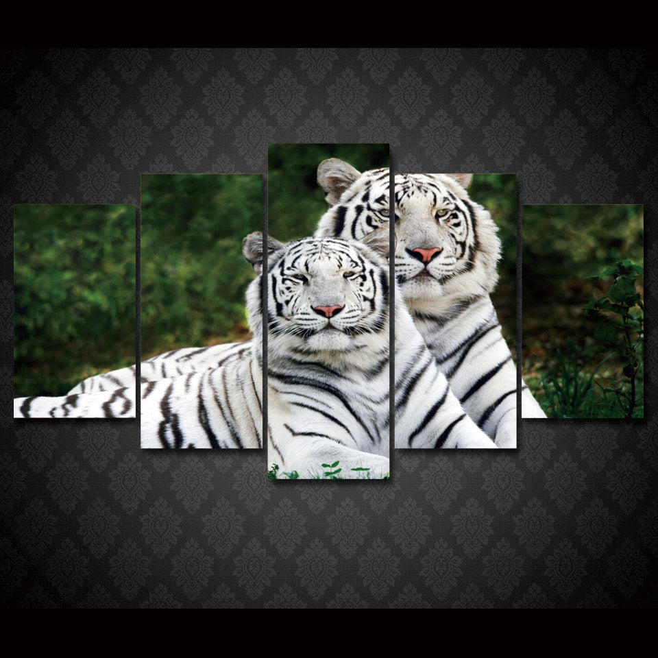 HD Printed white tigers animal Group Painting on canvas room decoration print poster picture framed Free shipping/up-032