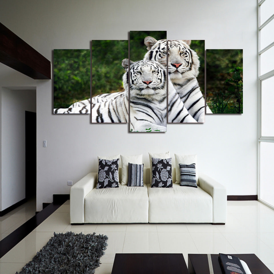 HD Printed white tigers animal Group Painting on canvas room decoration print poster picture framed Free shipping/up-032