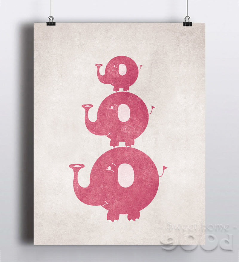 Vintage Cartoon Elephant Canvas Art Print Painting Poster,  Wall Pictures for Home Decoration, Nursery Home Decor YE106