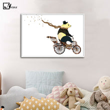 Load image into Gallery viewer, Bear Bycle Minimalist Art Canvas Poster Painting Cartoon Animal Modern Nursery Picture Print Home Kids Living Room Decora C41
