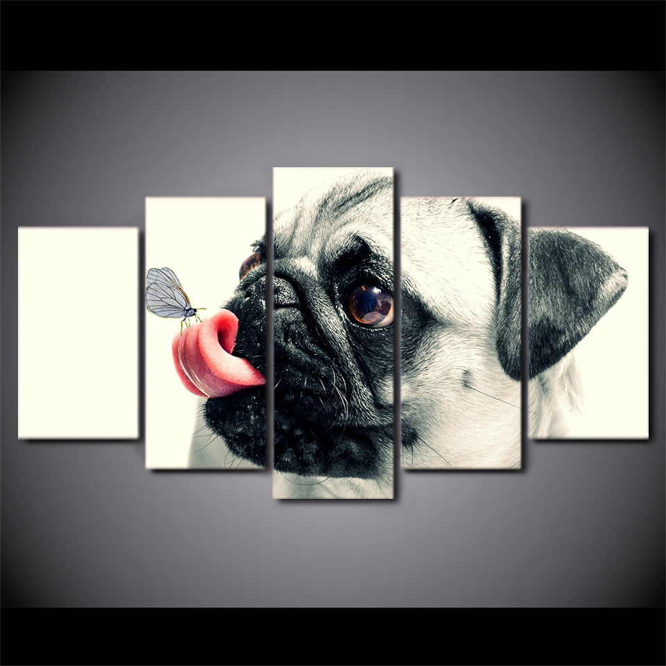 HD Printed 5 Piece Canvas Art Cute Pet Dog Painting Pugs Wall Pictures for Living Room Framed Poster Free Shipping NY-6960A