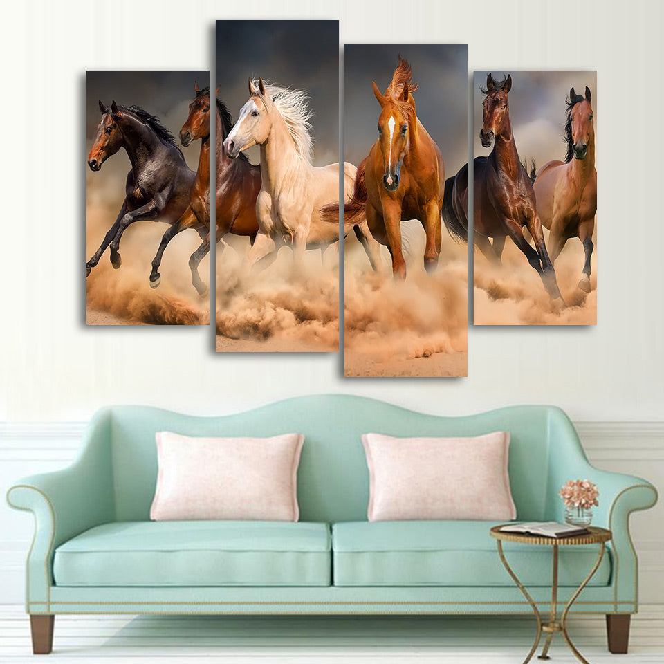 HD printed 4 piece canvas art Animal horses runing painting wall pictures for living room modern free shipping/CU-1622A