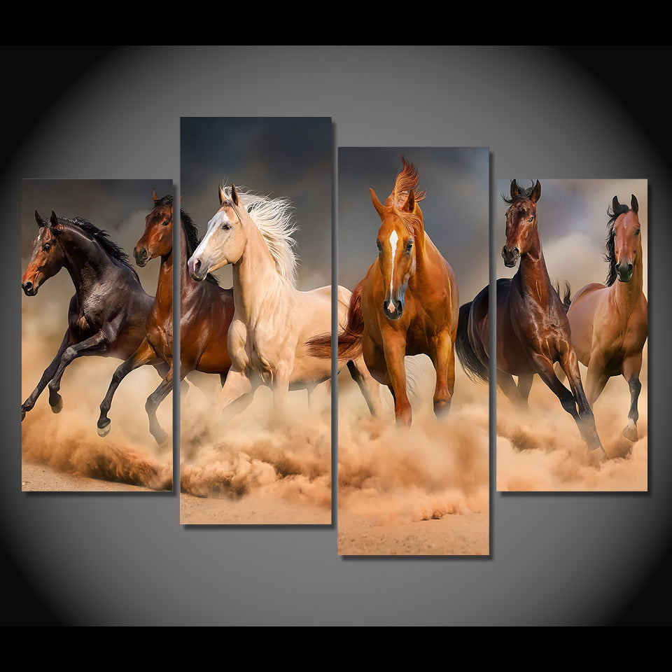 HD printed 4 piece canvas art Animal horses runing painting wall pictures for living room modern free shipping/CU-1622A