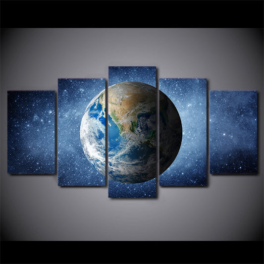 HD Printed 5 Piece Canvas Art Space Universe Stars Painting Blue Earth Wall Pictures for Living Room Free Shipping NY-6972B