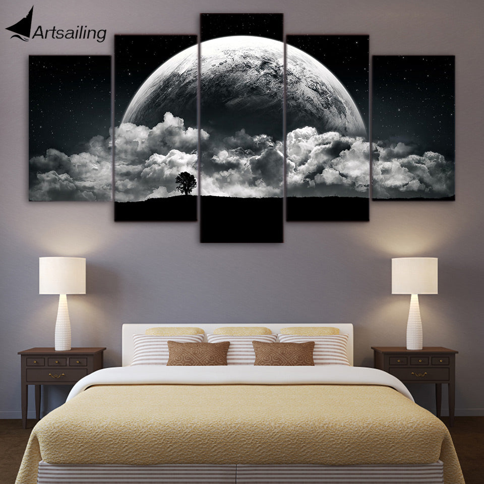 Canvas Paintings Printed 5 Pieces Night clouds planets Wall Art Canvas Pictures For Living Room Bedroom Home Decor CU-1424A