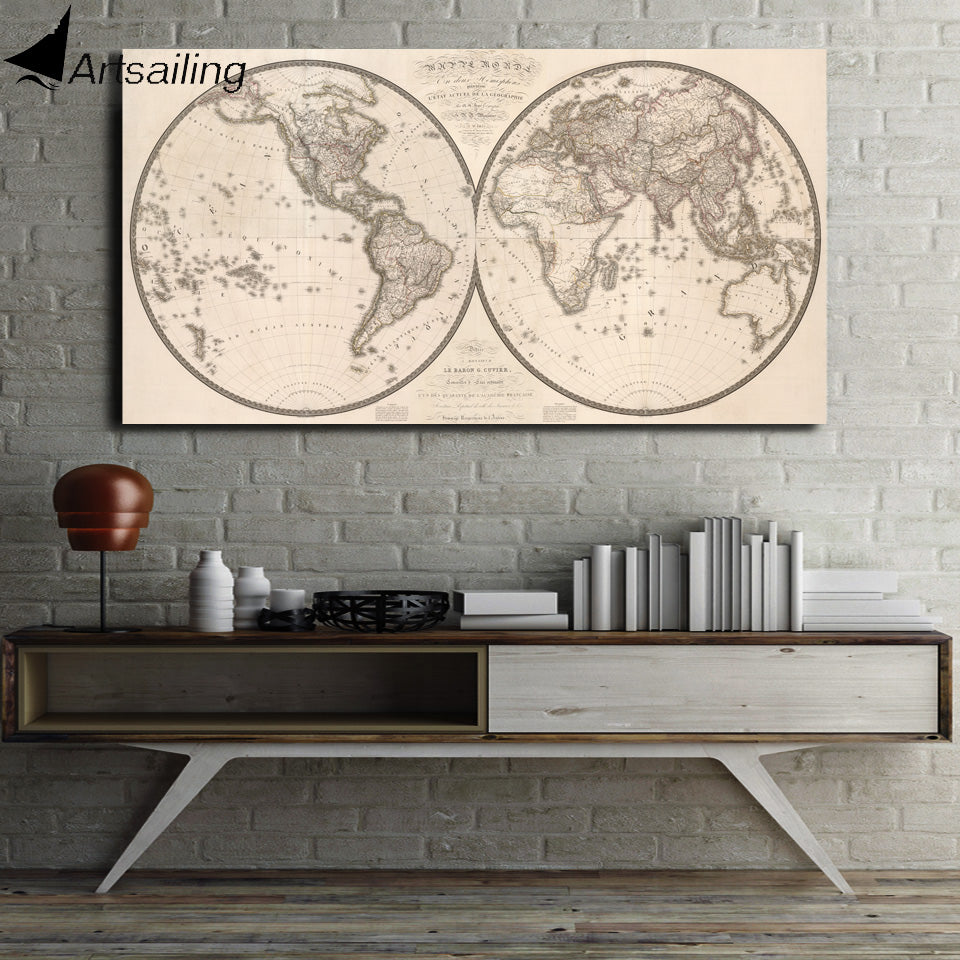 HD Printed 1 piece canvas 1820 published in the world ancient map Painting room decoration  poster Free shipping/NY-6835