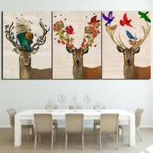 Load image into Gallery viewer, HD printed 3 Piece Deer Elk Color Birds Forest Nordic Canvas Wall Art Pictures for Living Room Posters Free shipping ny-6757D
