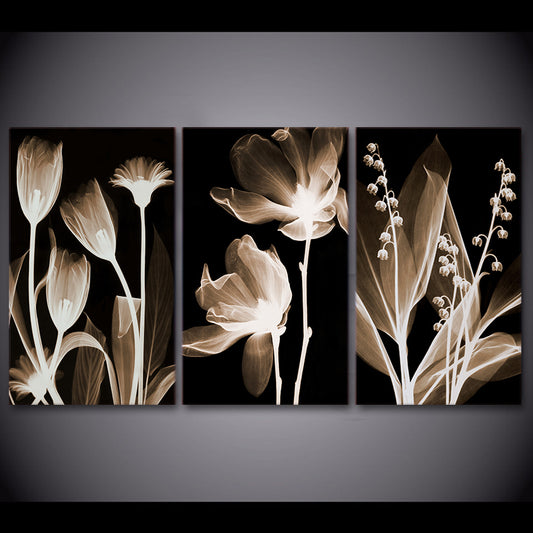 3 Panel Canvas Art Plants Flower in Dark Canvas Painting Wall Art Canvas Poster and Print Wall Picture for Living Room ny-6643D