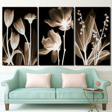 Load image into Gallery viewer, 3 Panel Canvas Art Plants Flower in Dark Canvas Painting Wall Art Canvas Poster and Print Wall Picture for Living Room ny-6643D
