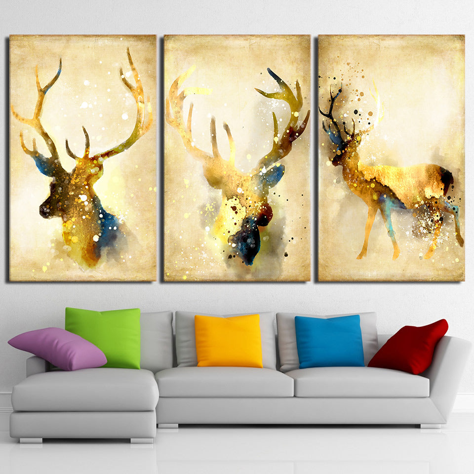 HD printed 3 piece deer elk animal yellow wall art canvas Painting wall pictures for living room posters Free shipping/ny-6750D