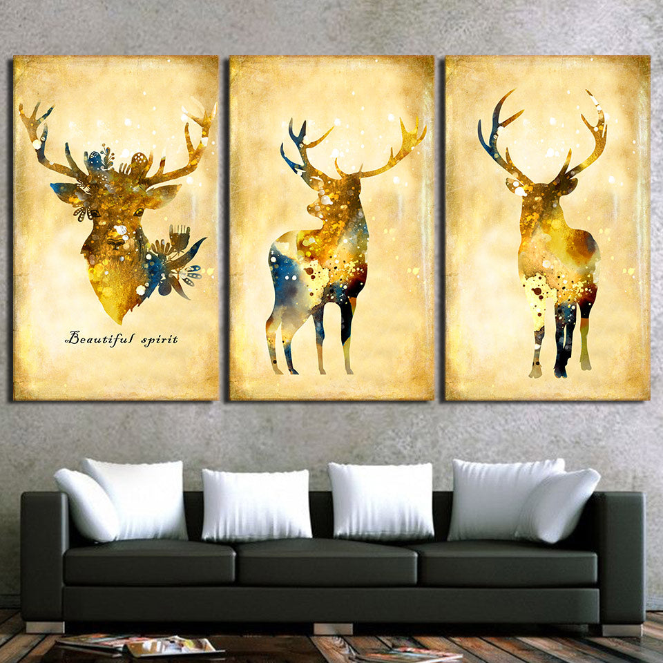 HD printed 3 Piece Golden Deer Elk animal Wall Art Paintings for Living Room Wall Posters and Prints Free Shipping ny-6751D
