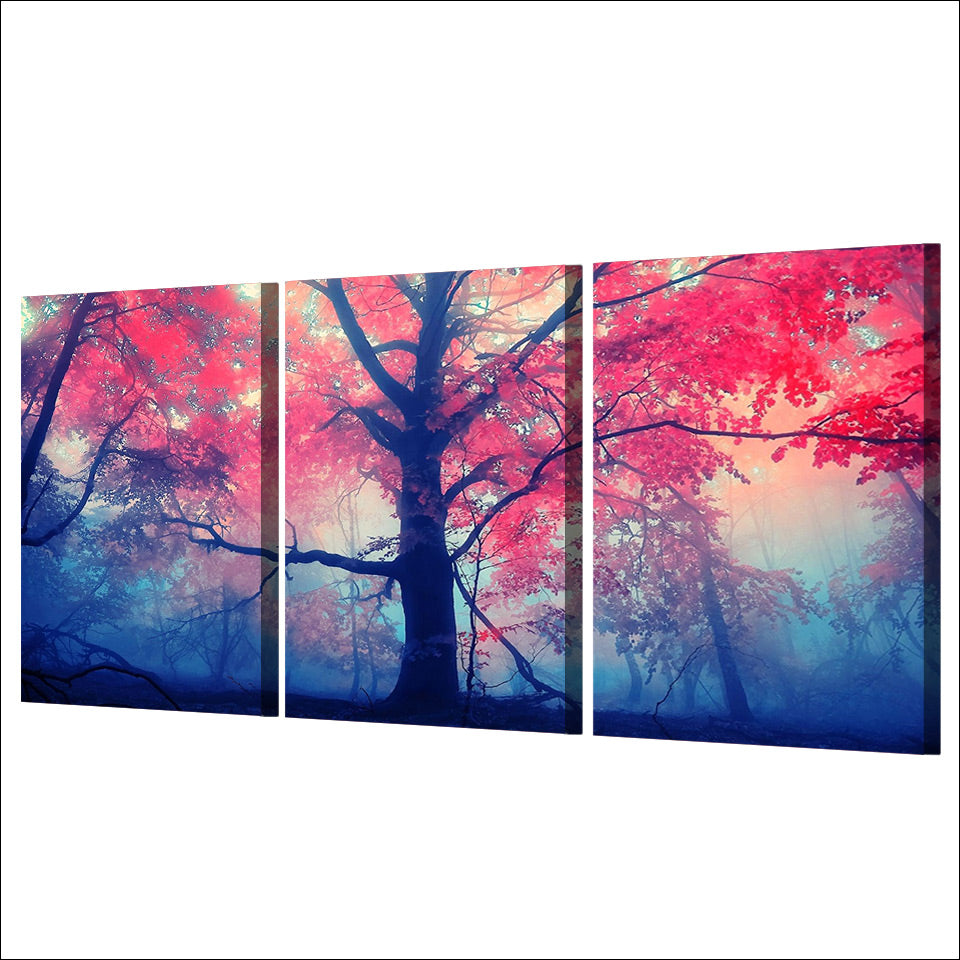 HD printed 3 piece pink tree maple canvas painting for living room decor wall art posters and prints Free shipping/ny-6722B