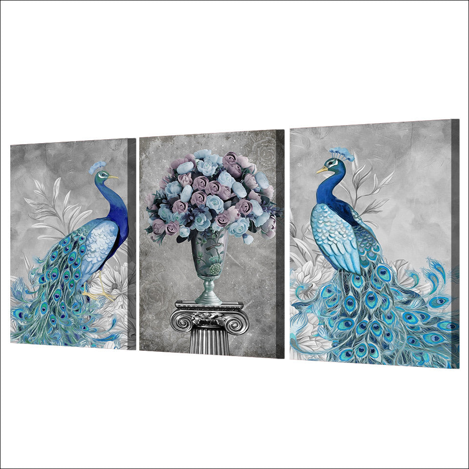 3 piece canvas art peacock Couple wall art HD printed posters and prints wall picture for living room free shipping ny-6649D