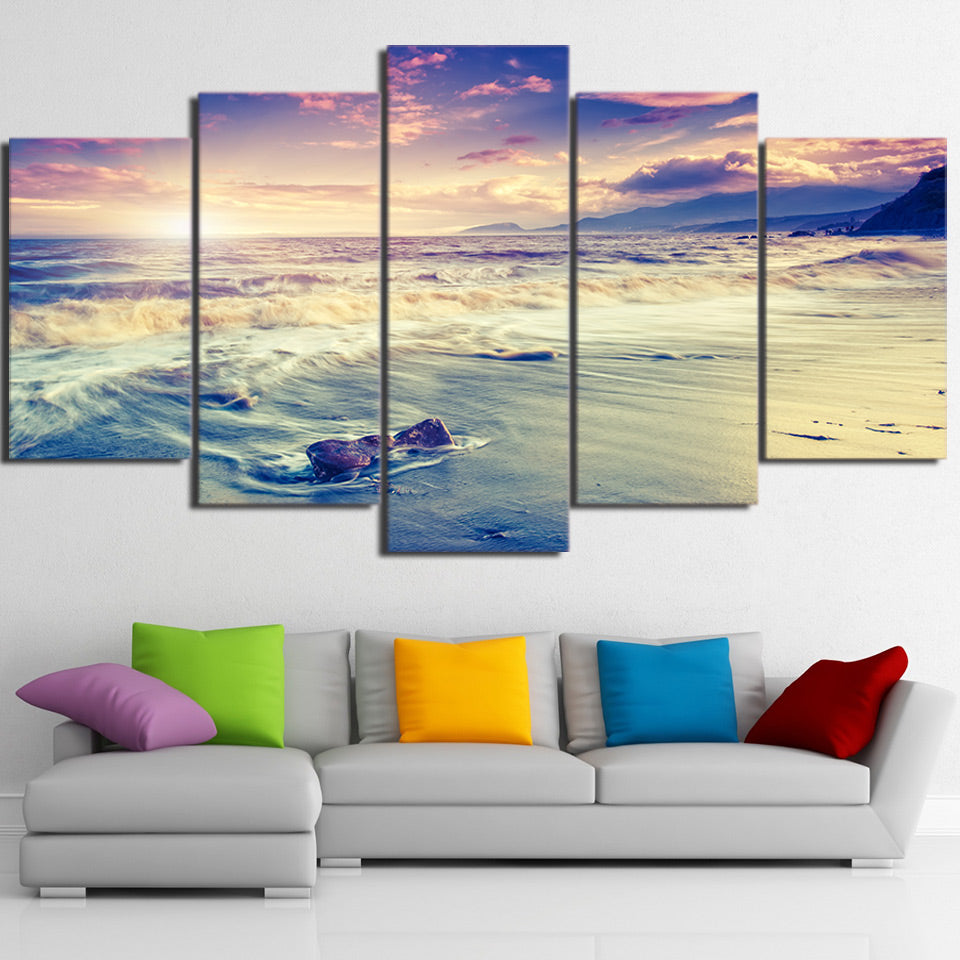 5 piece canvas art sea beach coast waves poster HD printed home decor canvas painting picture Prints Free Shipping NY-6585C