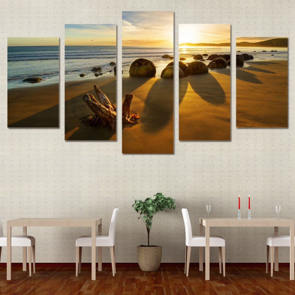 HD Printed 5 piece Canvas Art Paintings Beach Sunset Sea Stones Room Decor Canvas Paintings Wall Art Posters and Prints ny-6214