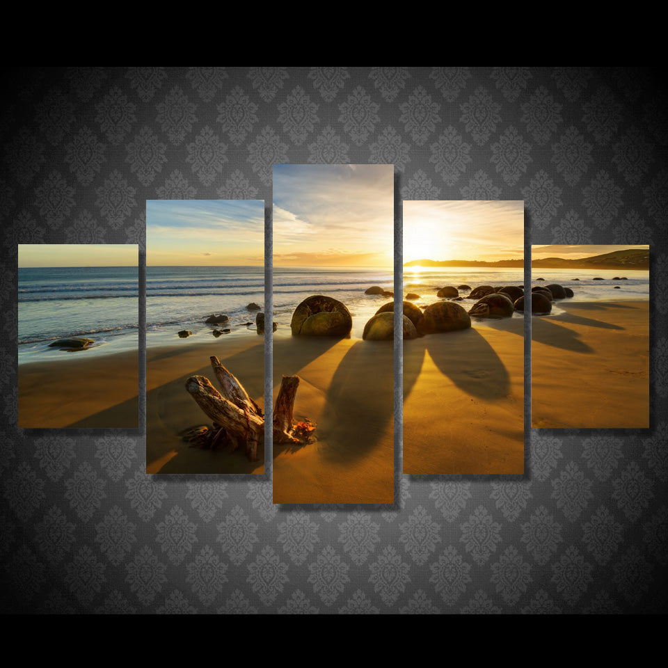 HD Printed 5 piece Canvas Art Paintings Beach Sunset Sea Stones Room Decor Canvas Paintings Wall Art Posters and Prints ny-6214