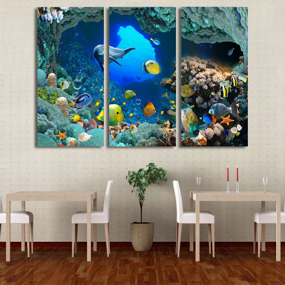 HD Printed Marine fish coral dolphin Painting Canvas Print room decor print poster picture canvas Free shipping/ny-6414C