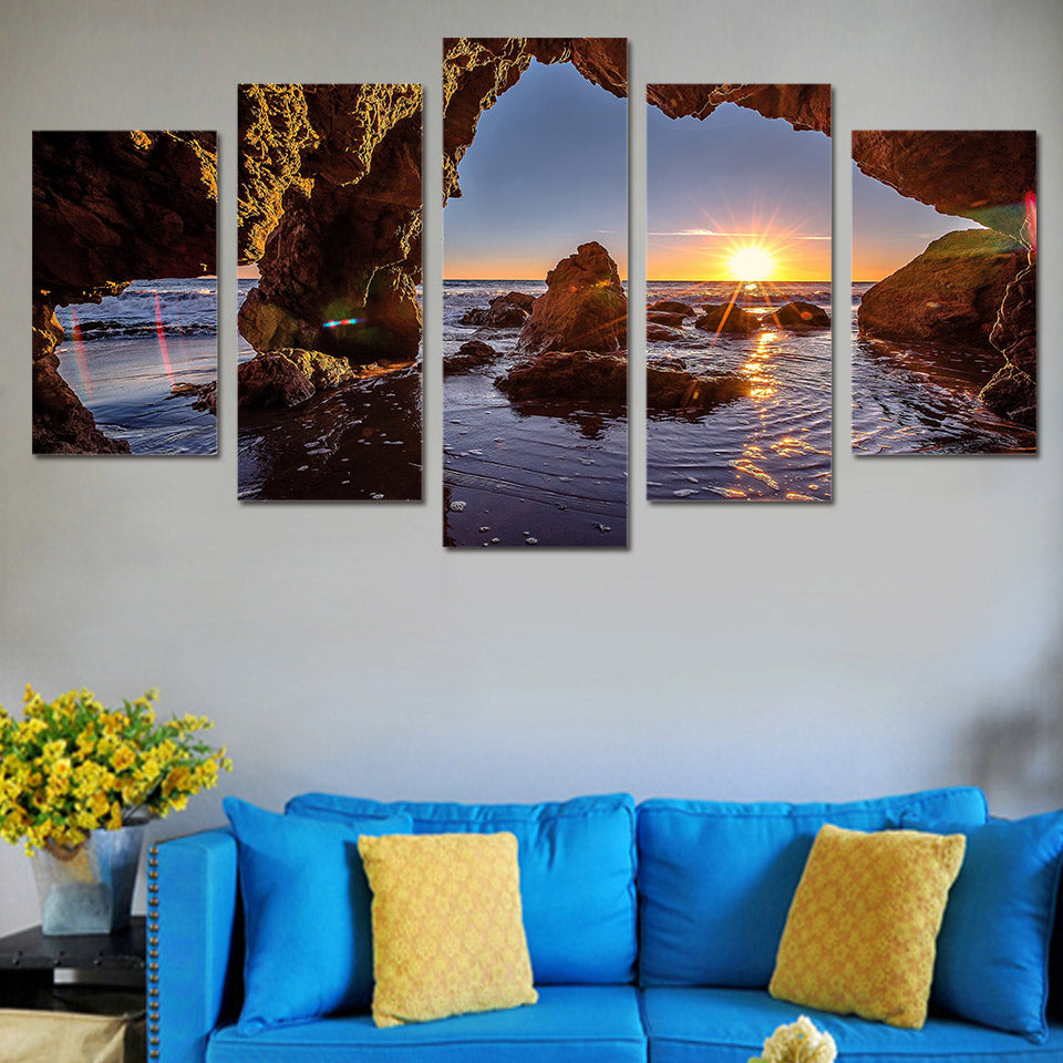 HD Printed 5 piece canvas art paintings water hole sunrise sea stones room decor canvas wall art posters and prints ny-6212