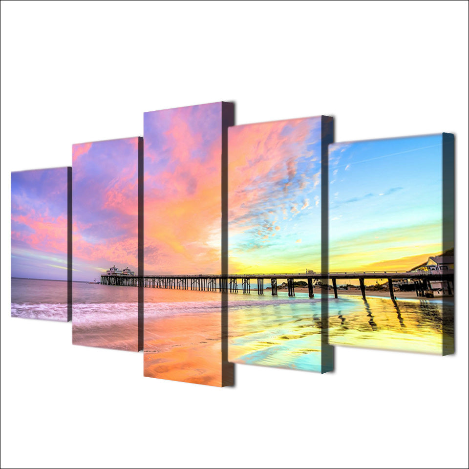 HD Printed 5 Piece canvas art Colorful Sunset Bridge scenery painting Wall Pictures for Living Room  Free Shipping ny-6734B