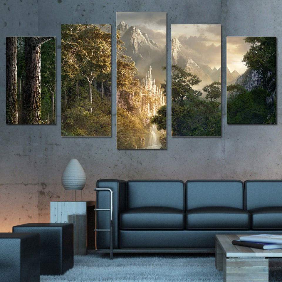wall art canvas painting HD Printed landscape mountain forest clouds 5 piece canvas art wall pictures for living room ny-6181