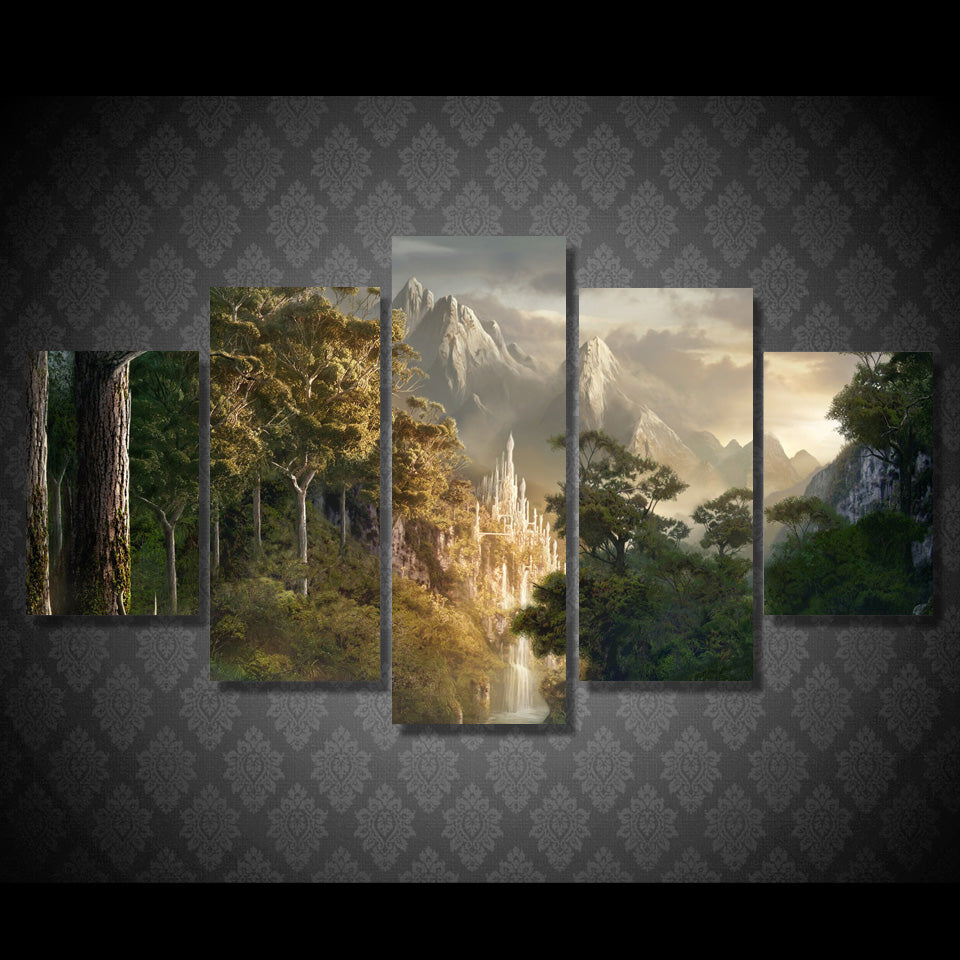 wall art canvas painting HD Printed landscape mountain forest clouds 5 piece canvas art wall pictures for living room ny-6181