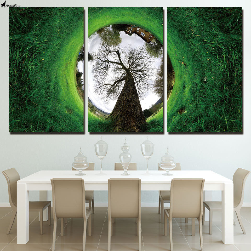 HD printed 3 piece canvas art green grass landscape house abstract Painting wall painting with frame set Free shipping ny-6550