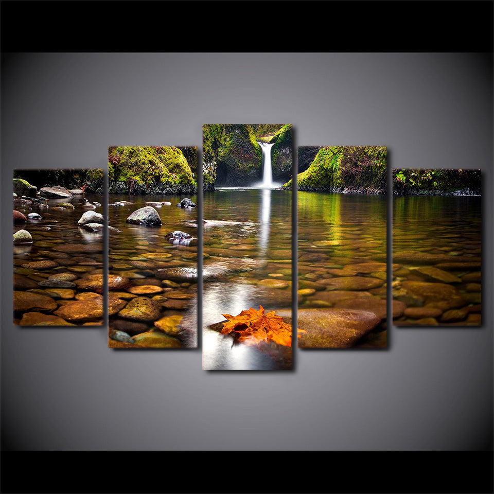 HD Printed Landscape Autumn Waterfall 5 piece canvas art painting living room decoration canvas wall art Free shipping/CU-1308B