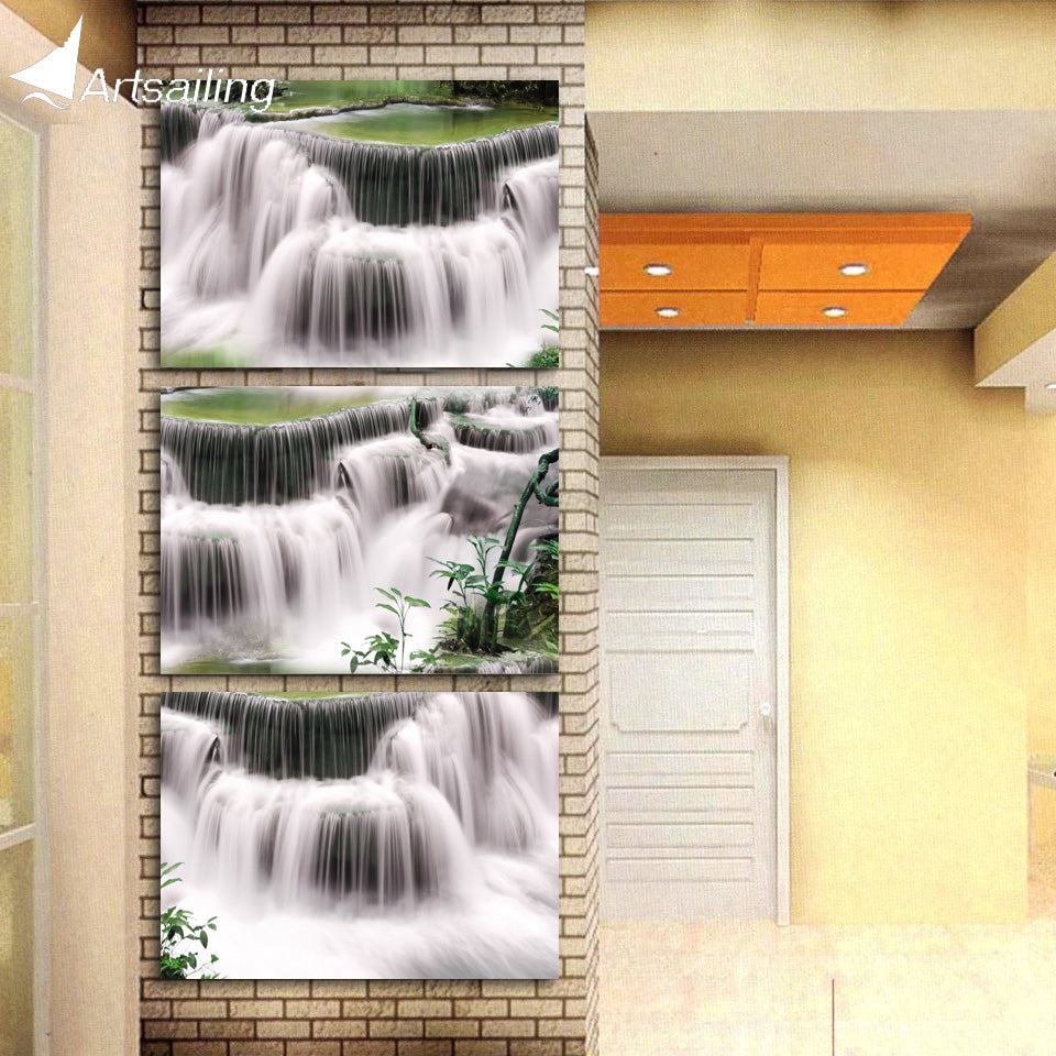 HD printed 3 piece Waterfall landscape Painting wall pictures for living room canvas painting Free shipping/ny-6419D