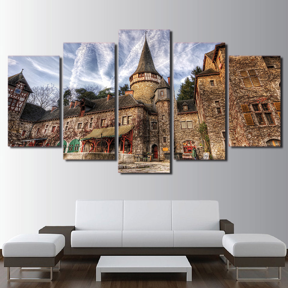 HD Printed 5 Piece Canvas Art European Castle Landscape Painting Vintage Wall Pictures for Living Room Free Shipping NY-6773A
