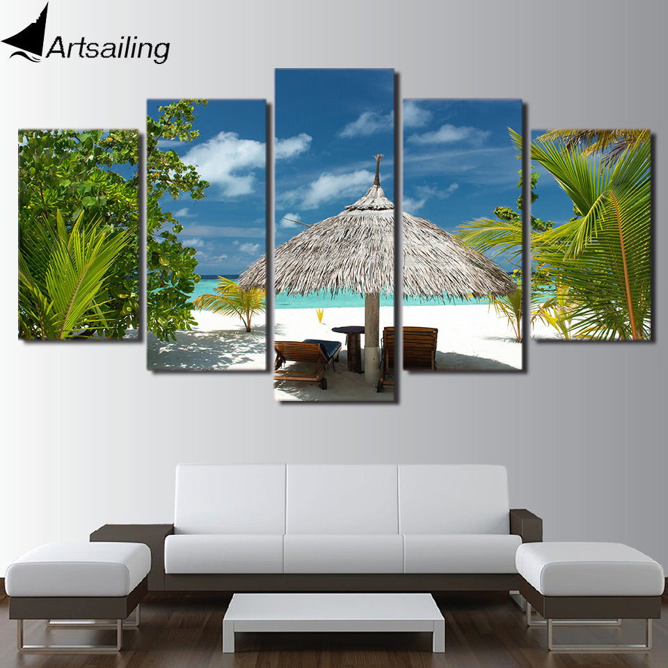 HD Printed 5 Piece Canvas Art Tropical Island Painting Tropical Palm Tree  Wall Pictures for Living Room Free Shipping NY-7001B