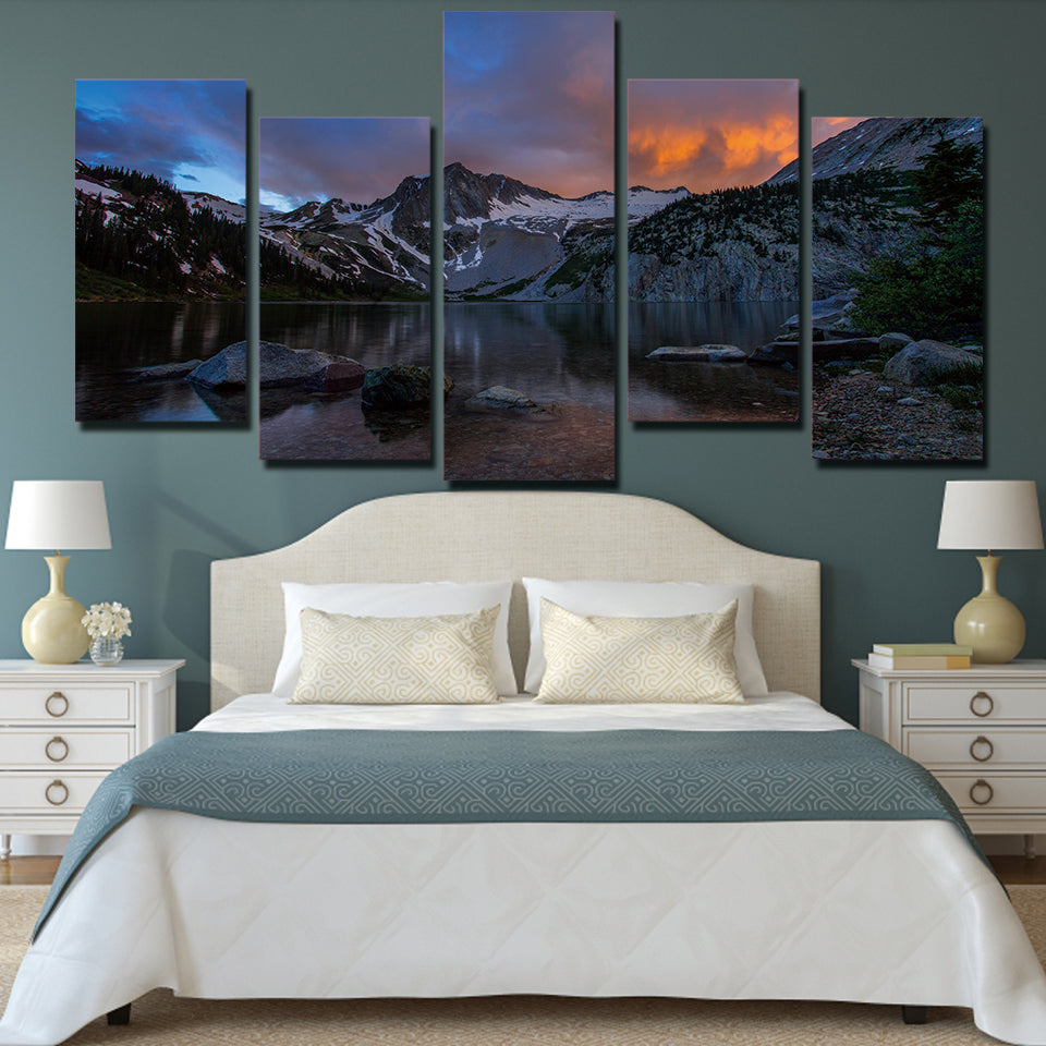 HD Printed 5 piece canvas art Lake mountains landscape painting wall art Free shipping/CU-1172
