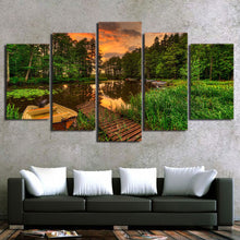 Load image into Gallery viewer, 5 piece art canvas painting room decoration HD Printed boat dock forest sunset tree pond poster picture Free shipping/ny-6077
